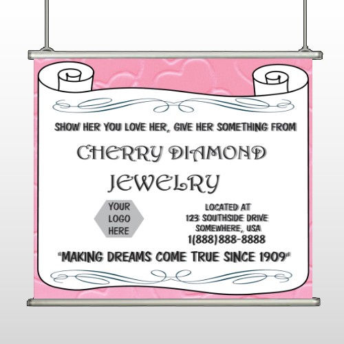 Scroll Pink Heart 397 Hanging Banner