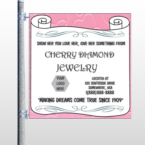 Scroll Pink Heart 397 Pole Banner