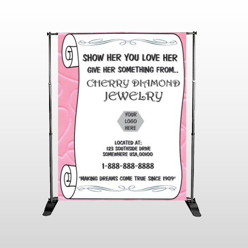 Scroll Pink Heart 397 Pocket Banner Stand