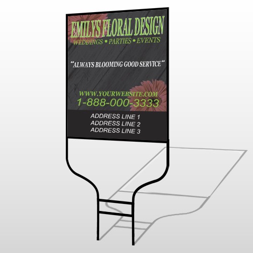 Black And Floral 496 Round Rod Sign