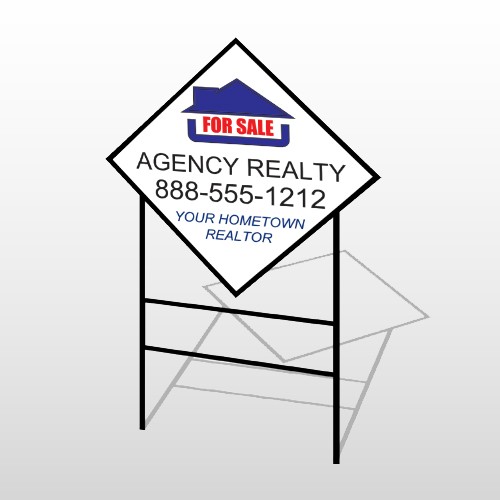 Blue House Symbol 489 H-Frame Diamond Sign