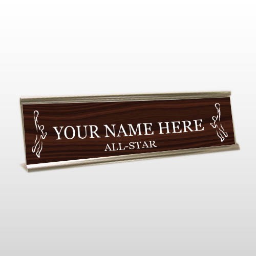 Allstar 72 Engraved Woodgrain/White Desk Name Plate
