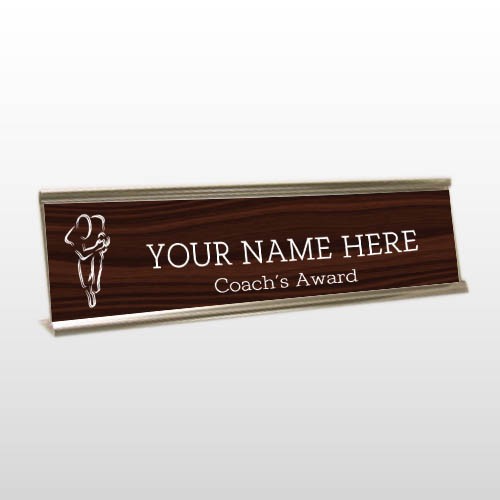 Coach 68 Engraved Woodgrain/White Desk Name Plate
