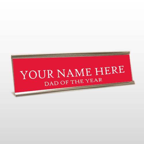 Dad 55 Engraved Red/White Desk Name Plate