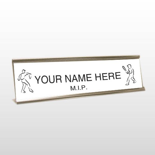 M.I.P 27 Engraved White/Black Desk Name Plate