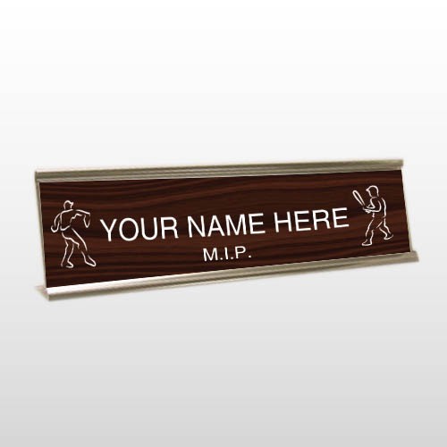 M.I.P 67 Engraved Woodgrain/White Desk Name Plate