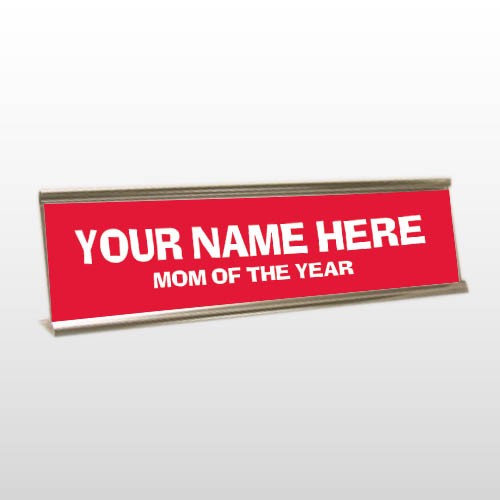 Mom 54 Engraved Red/White Desk Name Plate