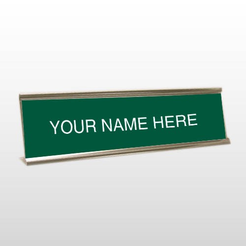 Name 1 Engraved Green/White Desk Name Plate