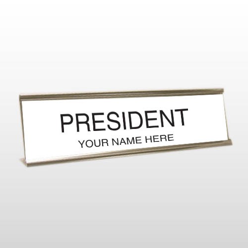President 25 Engraved White/Black Desk Name Plate