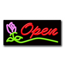OPEN w/Rose 13"H x 32"W Neon Sign