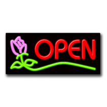 OPEN w/Rose 13"H x 32"W Neon Sign