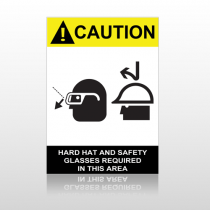 ANSI Caution Hard Hat And Safety Glasses Required In This Area